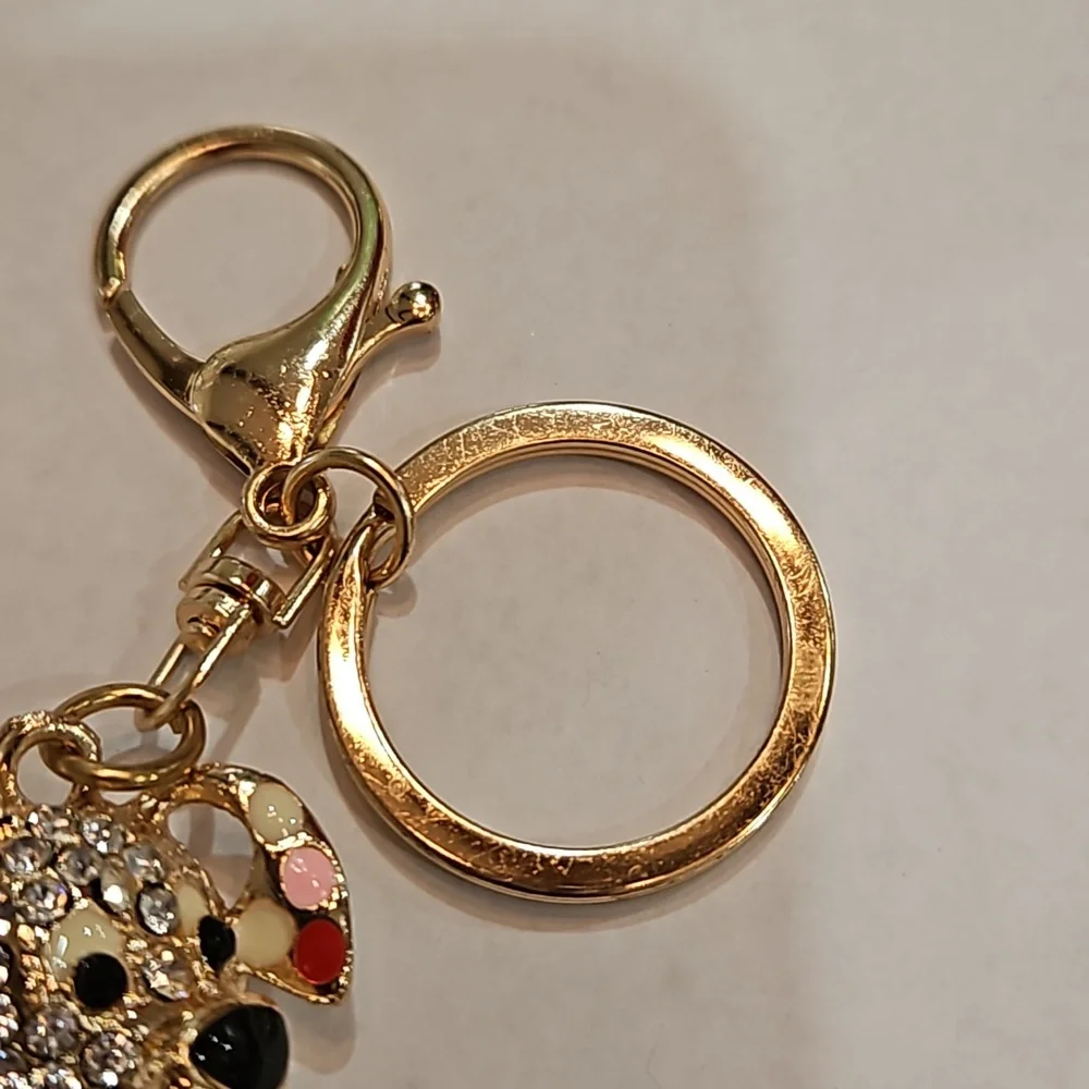 ROSEGOLD RED PINK YELLOW BLING DOG WITH RED TONQUE‎ PUPPY KEYCHAIN